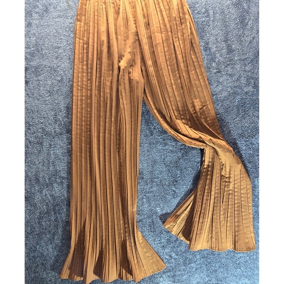 Goodtimeusa Women's 2-Piece Set XL Mustard Brown Pleated Pants Tie Blouse - Picture 7 of 16